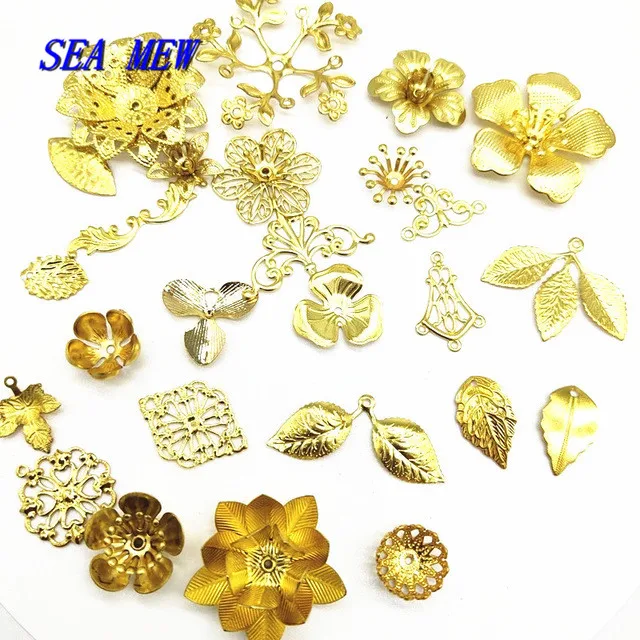 20pcs Mixed Metal Brass Filigree Leaf Flowers Base Settings DIY Handmade Accessories For Jewelry Making
