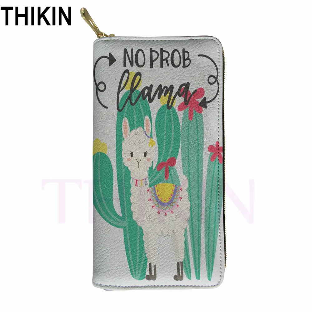 as picture THIKIN Мультфильм Альпака печати женский модный кожаный кошелек модный карман водонепроницаемая сумка для денег женский кошелек на заказ Мобильная Сумка - Цвет: as picture