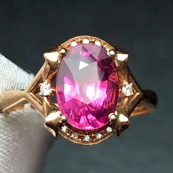 

Rubillite Ring Fine Jewelry Pure 18 K Gold Natural Rubi Tourmaline 2.7ct Gemstone Diamond Gift Female Rings for Women Fine Ring