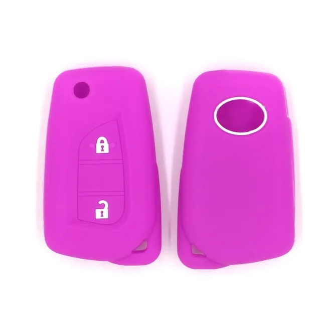 Silicone Key Case Cover for Toyota Yaris Rav 4 2016 2017 for PEUGEOT 108 2 Buttons Remote Key Holder Car Keychain Case Purple
