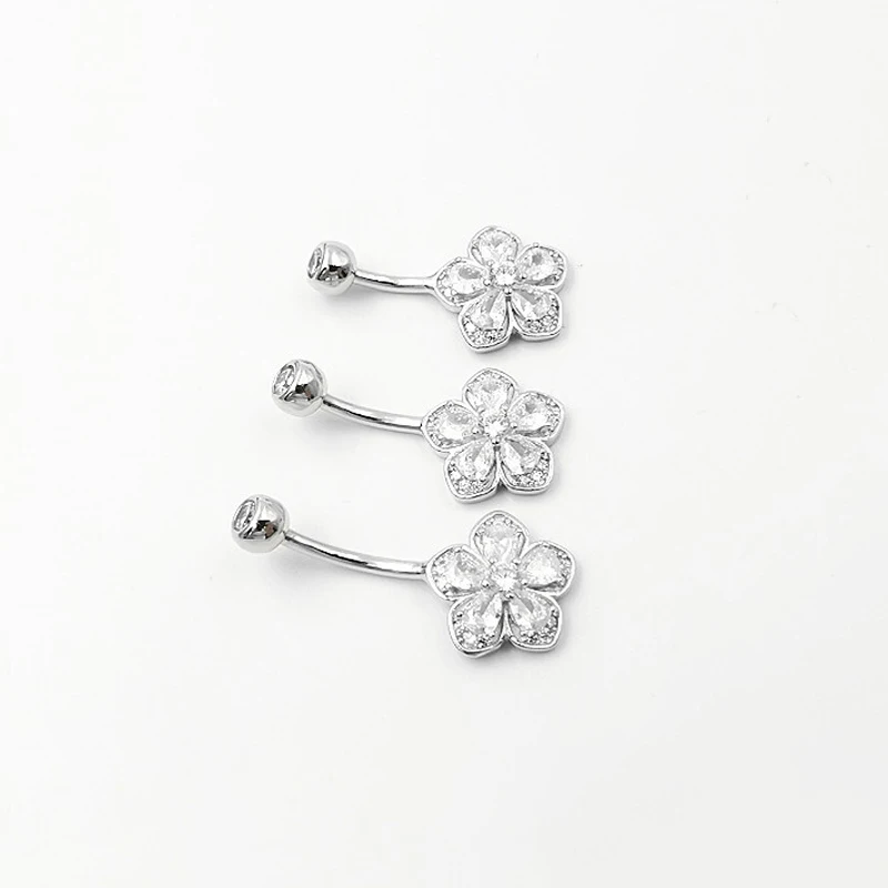 Flower Navel Belly Button Piercing Rings Bulk 925 Sterling Silver Body Jewelry For Women Fine Summer Accessories Romantic Gift 6