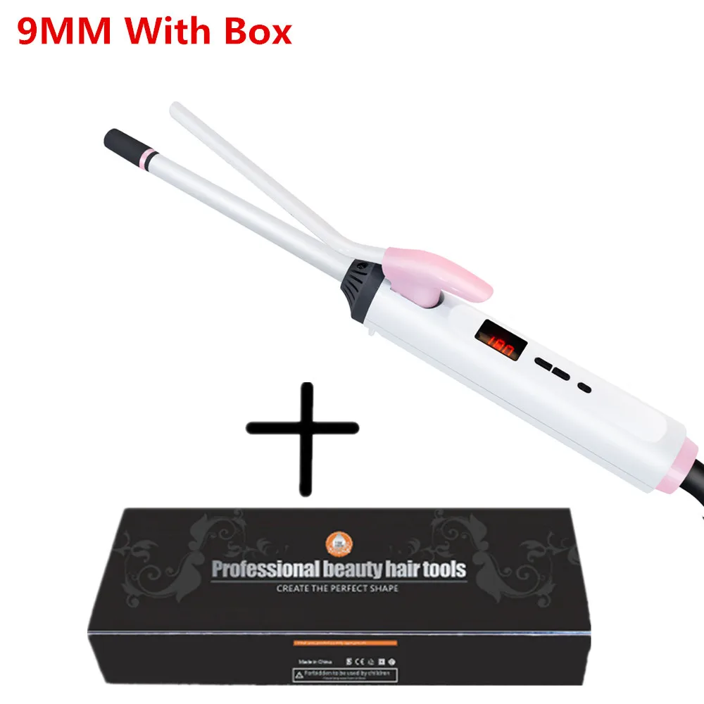 pink 9mm with box Щипцы для завивки волос, керамические щипцы для завивки волос 9 мм, 26 мм, профессиональные щипцы для завивки волос, волнистые щипцы, щипцы для укладки волос, инструменты - Цвет: pink 9mm with box