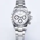 Новое поступление 39 мм PARNIS белый циферблат Мужские кварцевые часы твердый корпус полный хронограф