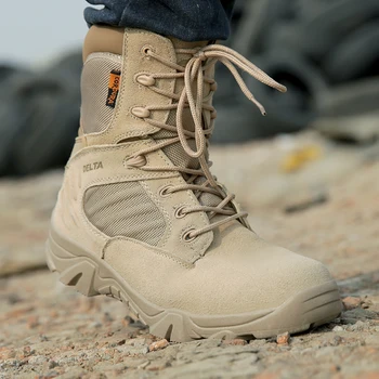 

Men's Work Shoes Genuine Leather Waterproof Lace Up Tactical Boot Fashion Motorcycle Men Combat Ankle Military Army Boots