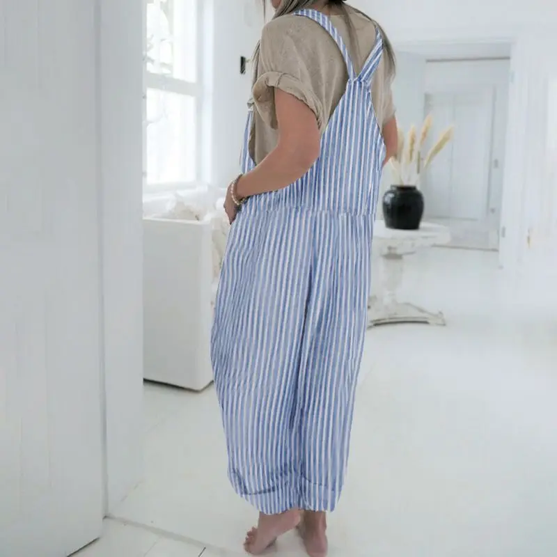Женские комбинезоны в полоску, комбинезоны cellumia, повседневные Свободные мешковатые комбинезоны без рукавов, элегантные комбинезоны на подтяжках, длинные штаны 5XL
