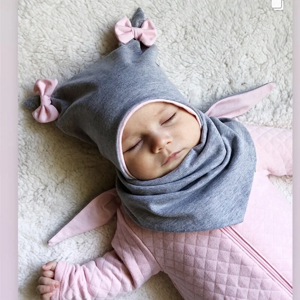 Goocheer 2 шт. детский набор из шапки и шарфа из хлопка с бантом для маленькой девочки шапочка для новорожденного реквизит контраст Цвет ушами на капюшоне, нагрудник комплект аксессуары для детской фотосъемки