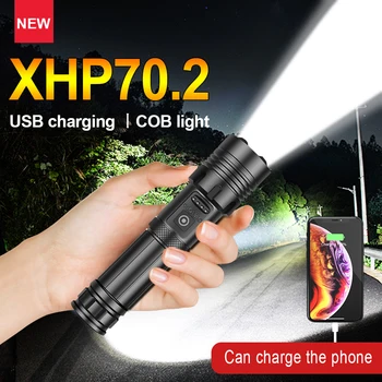 

NEW XHP70.2 Rechargable USB Portable LED Flashlight COB LED Torch Waterproof Camping Lantern Zoomable Light Tactical Flash Light