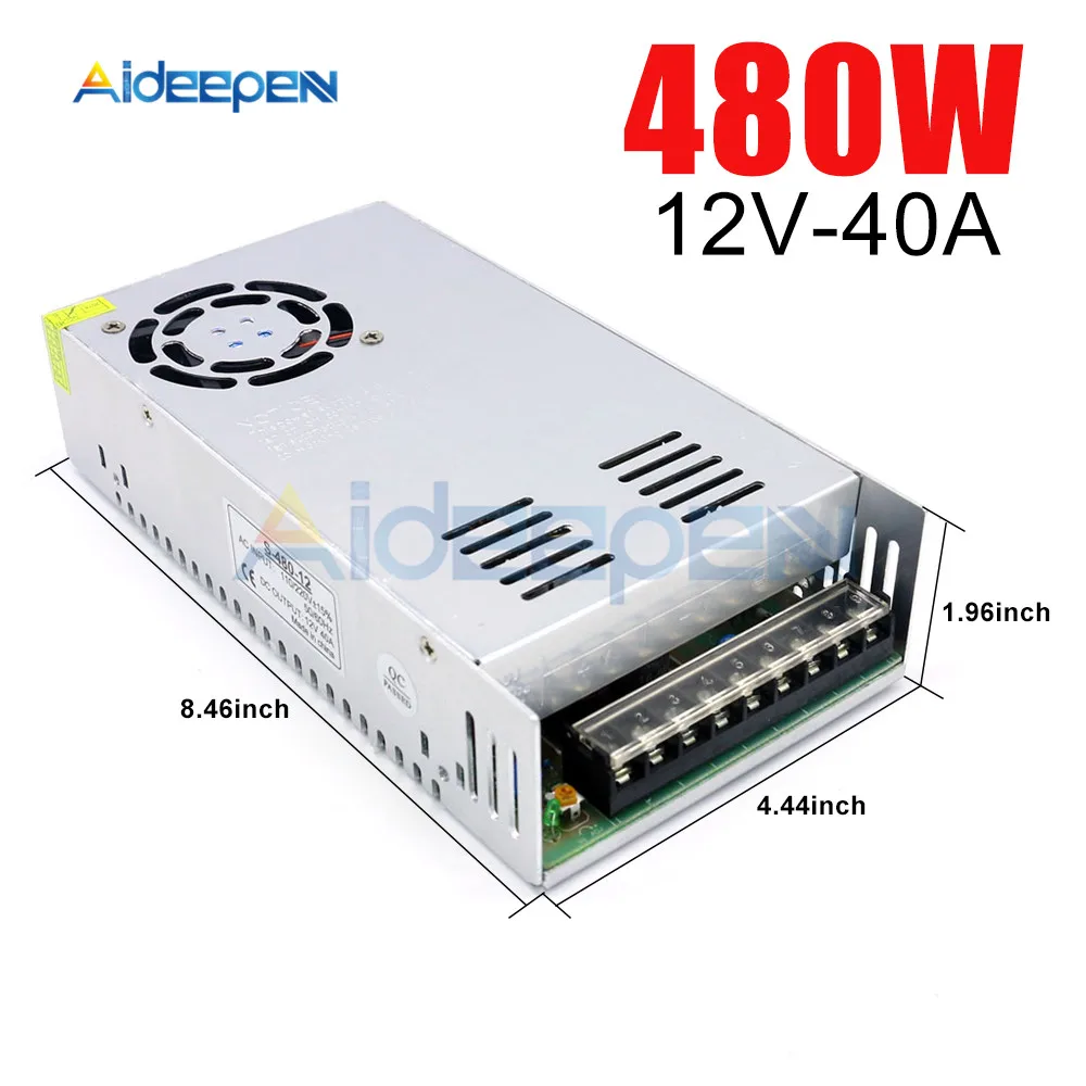 

12V 40A 480W Switching Power Adapter 12V 40A 480 Watts Voltage Converter Regulated Switch Power Supply for LED