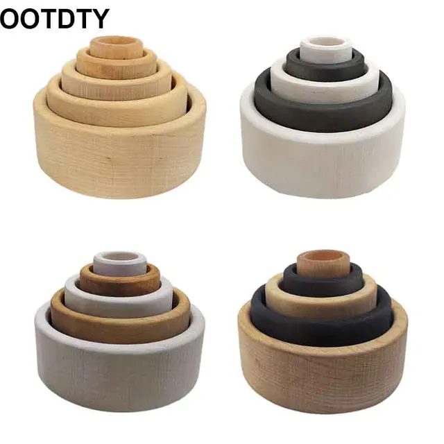 5 Pcs/Set Baby Wooden Stacker Toys Children Stacking Game Learning Building Blocks Kids Creative Educational Montessori Gifts 1