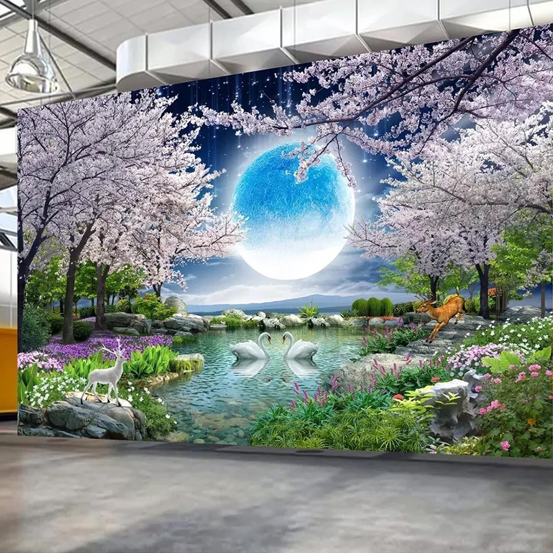 Custom-Mural-Wall-Paper-Moon-Cherry-Blossom-Tree-Nature-Landscape-Wall-Painting-Living-Room-Bedroom-Photo