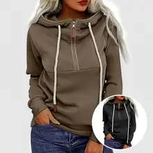 

All Match Female Women Zipper Design Beam Cuffs Pullover Hoodie for Leisure