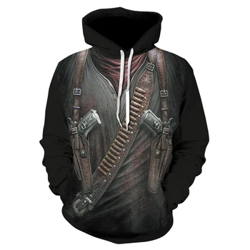 

Fall 2019 2020 men's long-sleeved casual sports hoodie, harajuku 3D suspender bullet gun printed hoodie