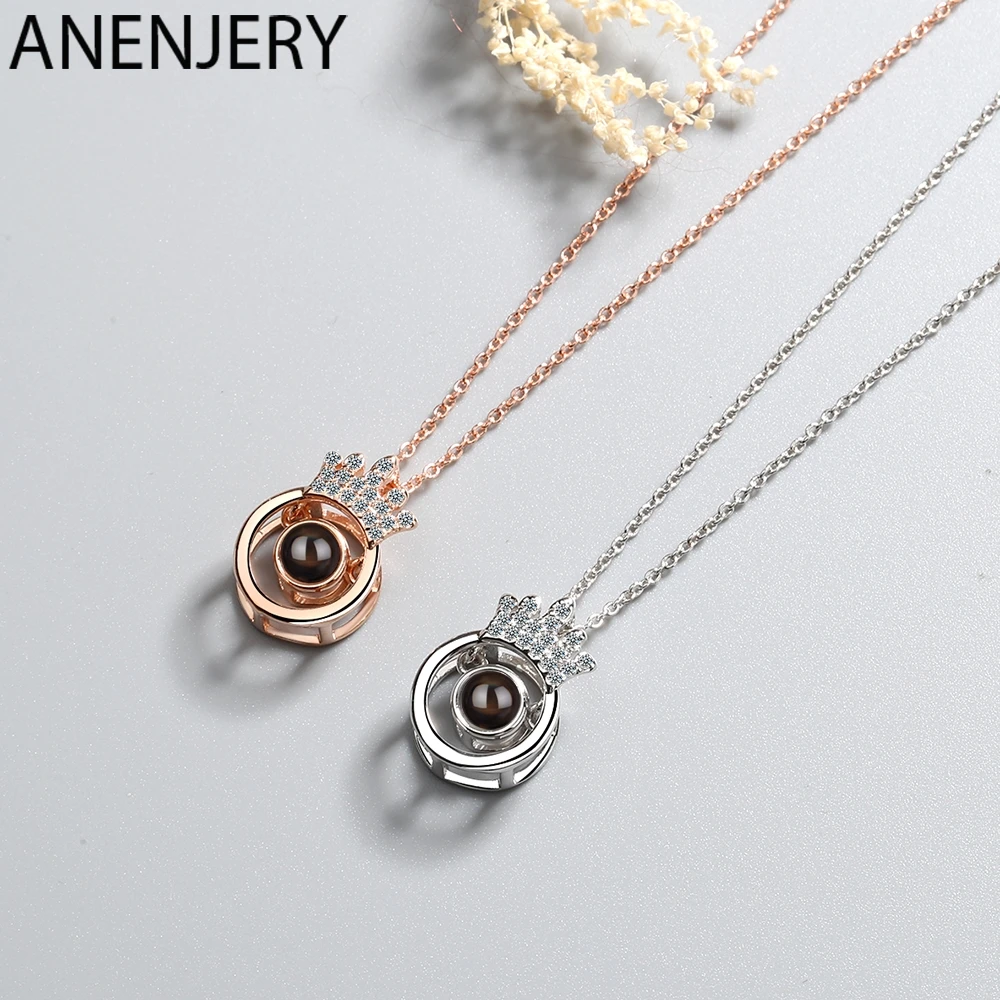 ANENJERY 2 цвета 925 пробы серебро Циркон Корона ожерелья для женщин Проецирование осмысленные ожерелья S-N442