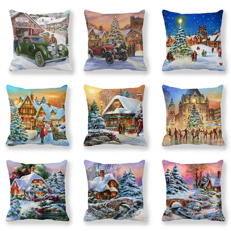 Новинка 2021 Наволочка на подушку рождественскую елку с принтом снеговика