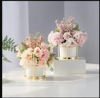 

Nordic Ceramic Vase+Artificial Flower Set Figurines Home Furnishing Crafts Decoration Home Livingroom Fake Flower Pot Ornaments
