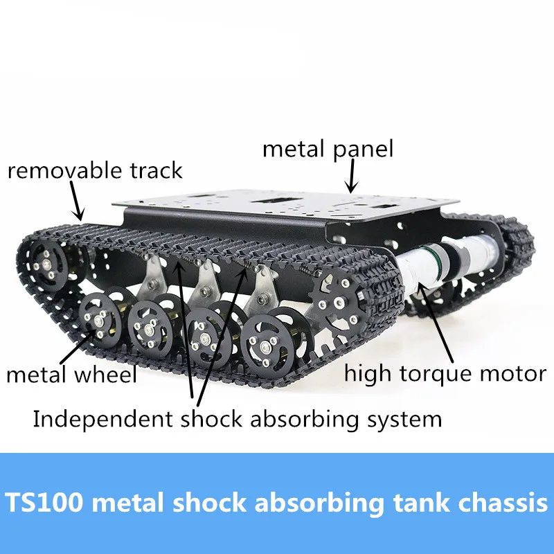 TS100 Metal Smart Smart Shock Absorbing Tank Chassis Kit High Torque DC Motor Heavy Load Crawler Robot Platform DIY Education