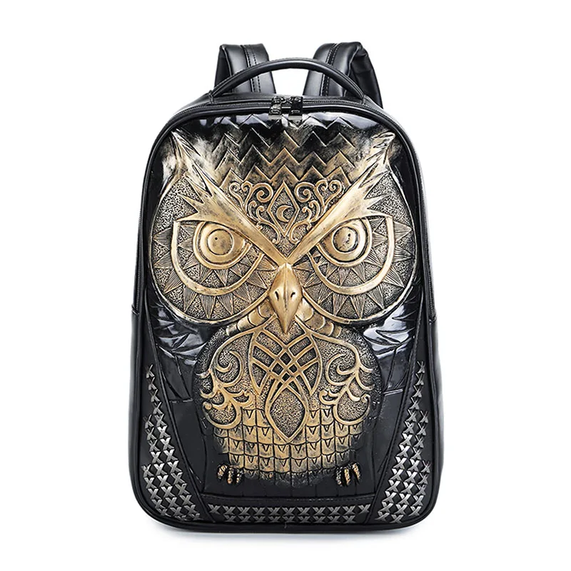 2 Backpack 3D стереоскопический силиконовый Рюкзак-Сова мужские персональные заклепки mochila черный водонепроницаемый PU кожа mochilas - Цвет: 2 Backpack