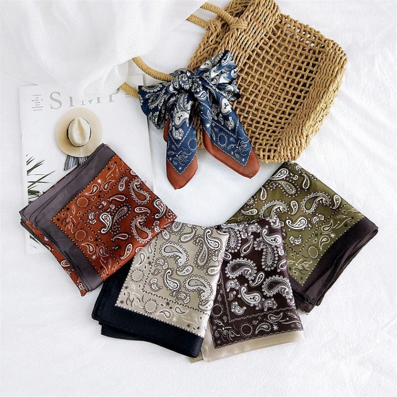 Women Scarf 70*70cm Fashion Satin Hair Scarf Women Handkerchief Printed Female Square Head Bandana Neck Muffler Hijab Lady Girl