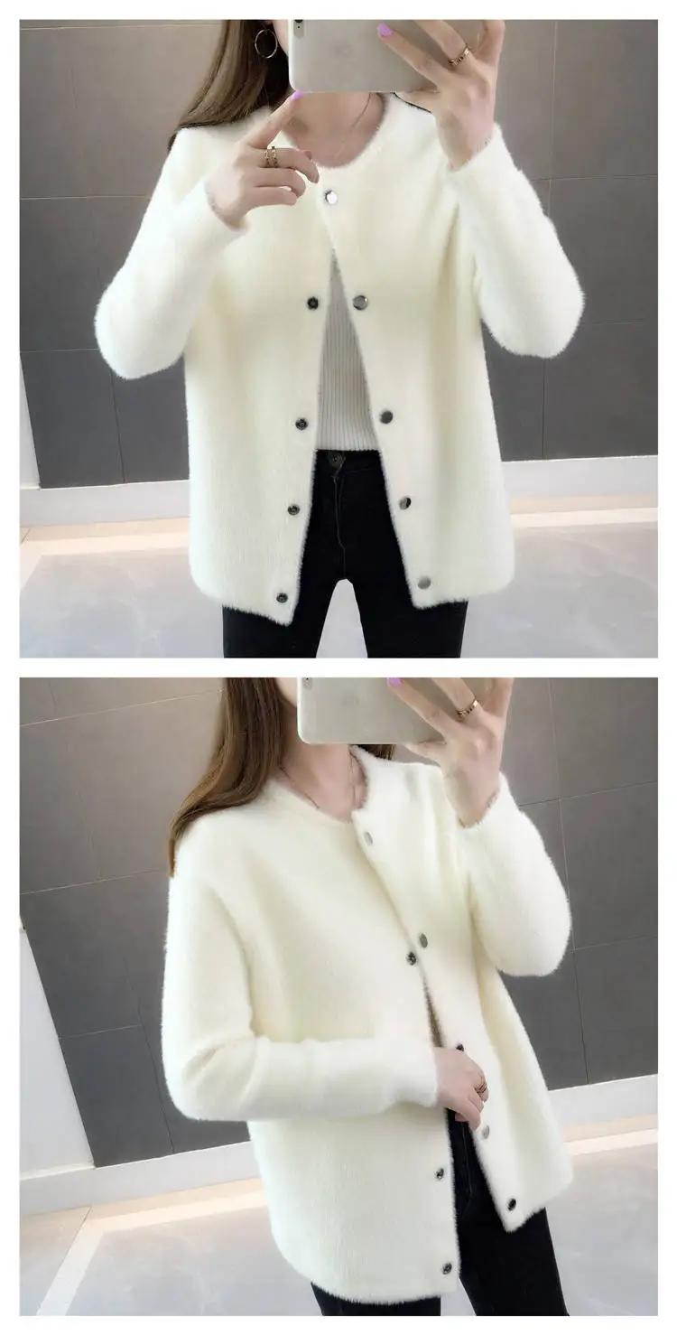 New Women Loose Velvet Long-sleeved Cardigan Mink Fur Autumn and Winter Sweater Coat