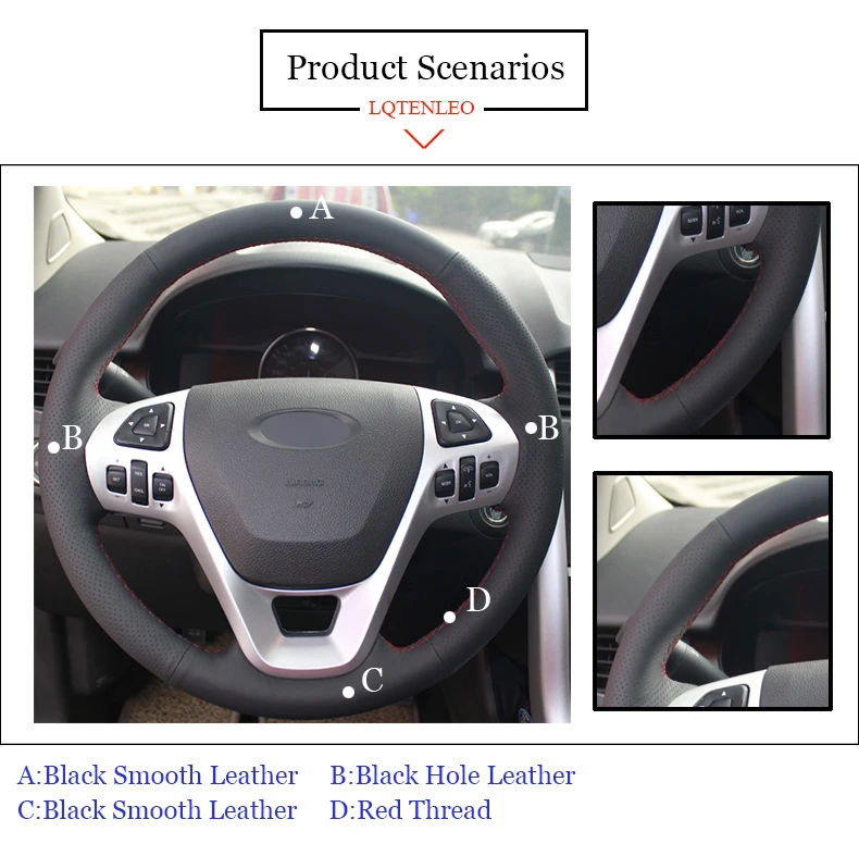 LQTENLEO черный чехол из натуральной кожи DIY ручной работы на рулевое колесо для Ford Explorer 2011- aurus Flex 2012- Edge 2011