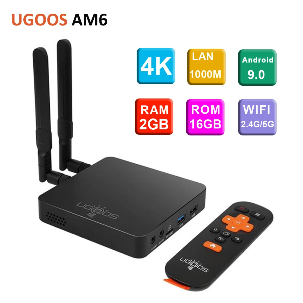 UGOOS AM6 Amlogic S922X Smart Android 9 0 ТВ приставка DDR4 2 Гб ОЗУ 16 ПЗУ 4G 5G WiFi 1000M LAN Bluetooth 4K HD OTA