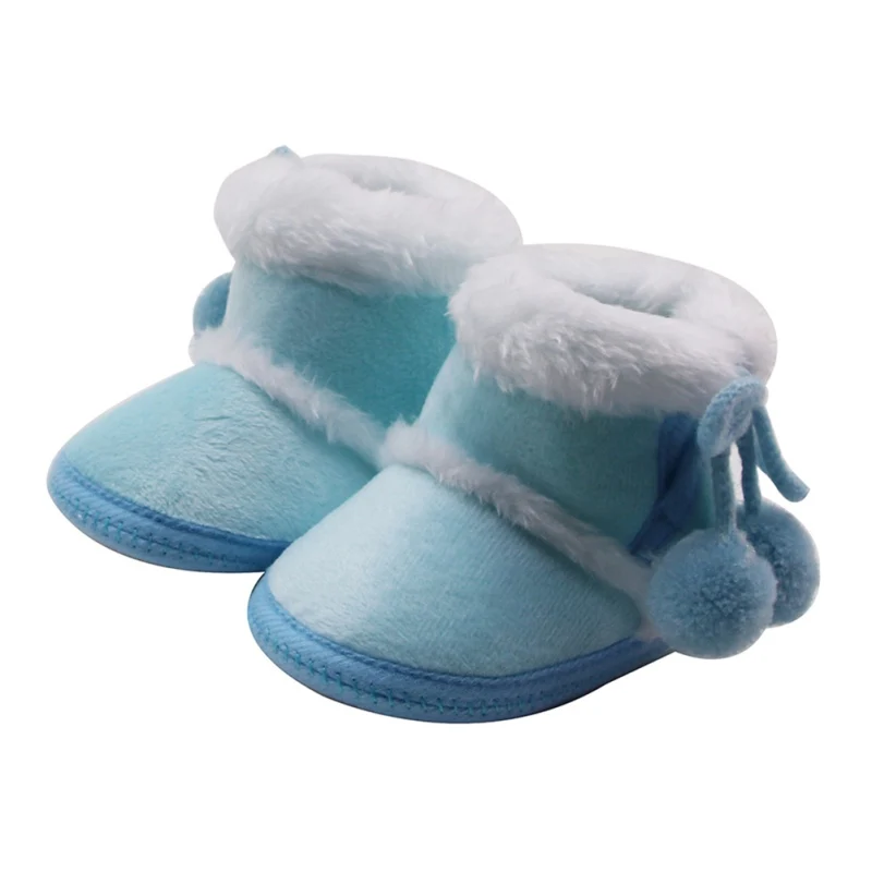 Обувь для новорожденных девочек и мальчиков; детские ботинки; зимние ботинки для первых шагов; очень теплые ботинки с бахромой и мехом; нескользящие ботинки на мягкой подошве; - Цвет: Синий