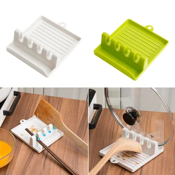 

Kitchen Storage Gadgets Shelf Multi Function Spoon Rest Holder Non-Slip Silicone Utensil Organizer Spatula Racks Pot Lid Tool