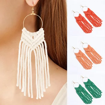 

Tassel Macrame Earrings for Women Handmade Cotton Weaving Multi Colors Wild Summer Holiday Jewelry Female Boho Accessories