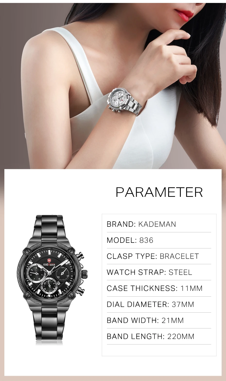 Kademan Full Steel Luxury Ladies Wristwatches TOP Quality Brand Design Women Watches 3ATM New Fashion Female Business
