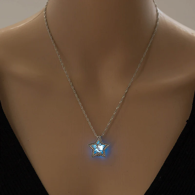 Blue Женская мода, новое ожерелье, сделай сам, светящиеся звезды, чокер, чокер, серебряная цепочка, светящийся драгоценный камень, уникальное ожерелье для девочки, подарок - Окраска металла: Blue