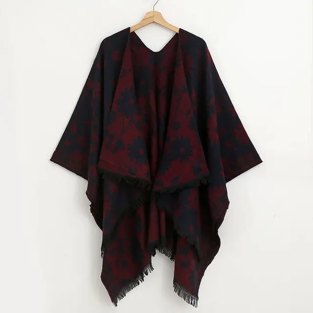 navyblue red Фирменная Новинка зимы перевозки тёплый шарф-шаль утепленная Ленточки лошадь, дополненная кашемировым как модный показ пончо, плащ с капюшоном, Женская пашмины - Цвет: navyblue red