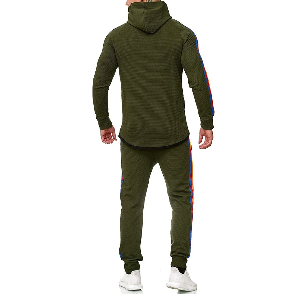 5XL комплекты из 2 предметов спортивный костюм для мужчин бренд осень зима толстовка с капюшоном+ штаны на шнурке мужские полосатые Лоскутные толстовки
