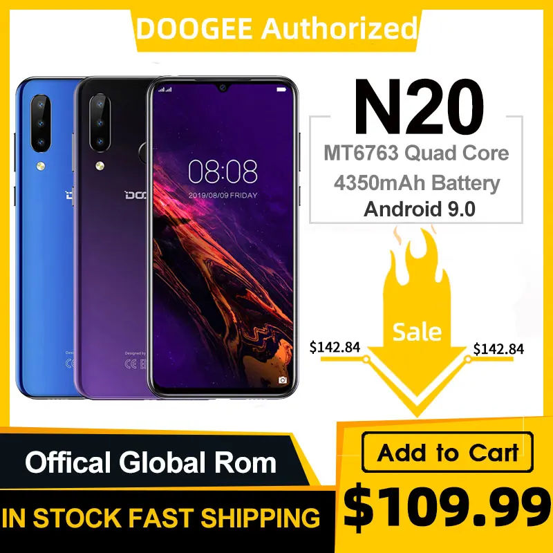 DOOGEE N20 мобильный телефон 64 ГБ 4 MT6763 Восьмиядерный отпечаток пальца 6 3 дюйма FHD +