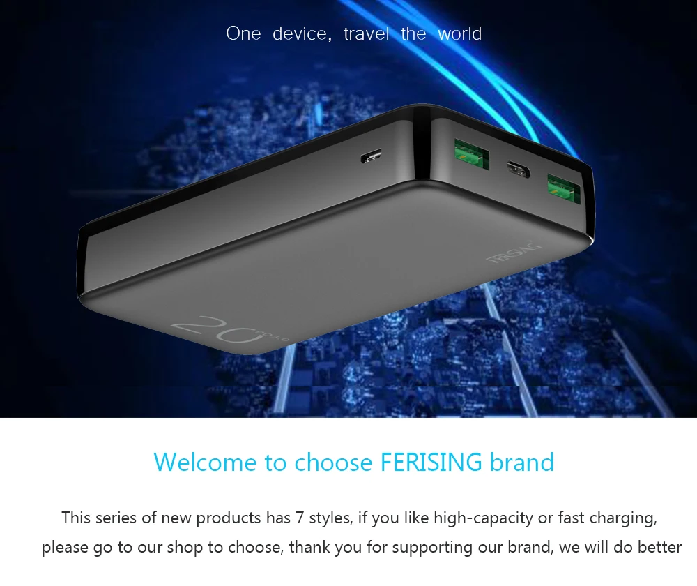 powerbanks FERISING 18W Power Bank 20000mAh Portable External Battery Fast Quick Charger QC PD 3.0 20000 mah Phone Tablet Laptop PowerBank good power bank