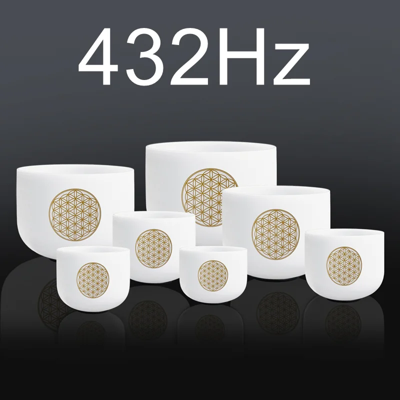 432Hz Flower of life CVNC 6-1" Набор из 7 шт Примечание CDEFGAB матовый кварц чакра хрустальные поющие чаши - Цвет: 432Hz Flower of life