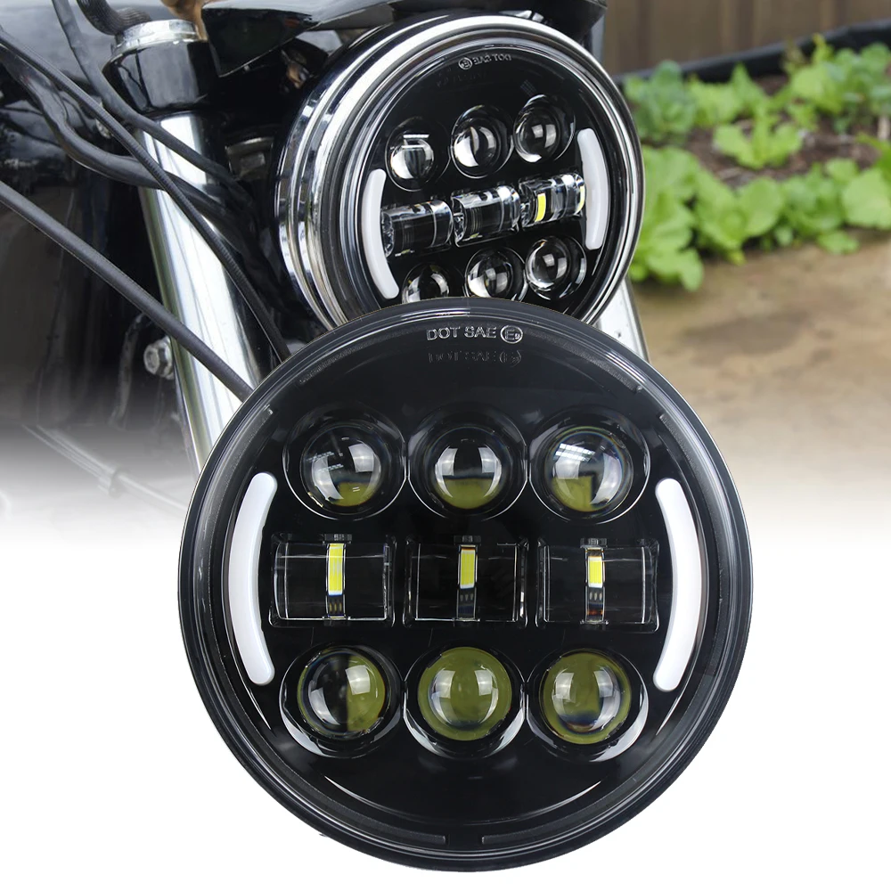 

5.75 inch Motorcycle Moto LED Projector 5-3/4" High Low Beam Turn Signal DRL Headlight For Dyna Sportster Softail