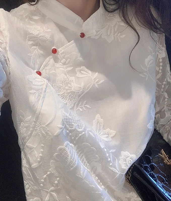 chinese style lace qipao top vintage women asian costume traditional embroidery shirt cheongsam tops