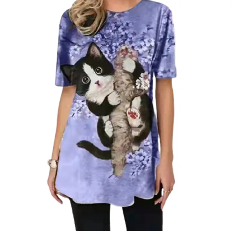 H28c4049297e64fc4b019245bc11b3ae2x - Fashion Trendy Ladies 3D Cartoon Cat Print T Shirt Women