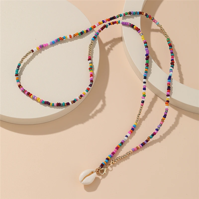 17KM Bohemian Colorful Bead Shell Necklace for Women Summer Short Beaded Collar Clavicle Choker Necklace Female Jewelry