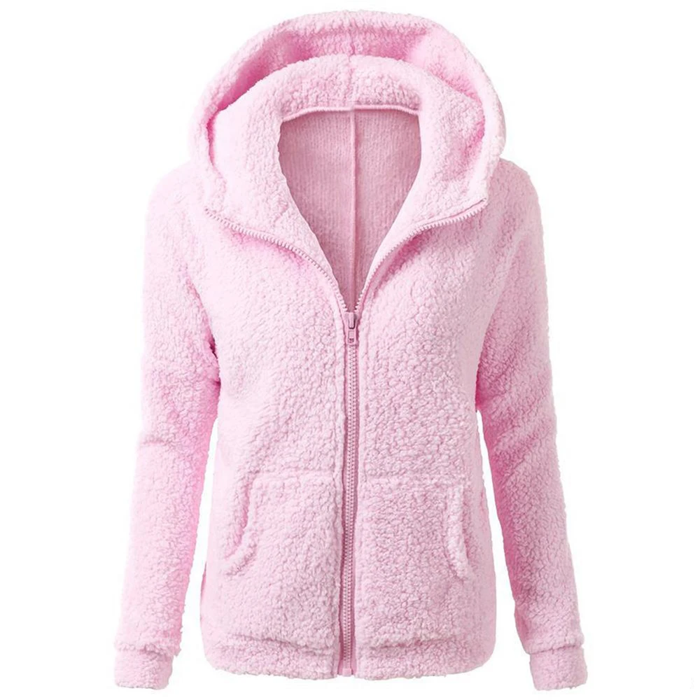 Women Fleece Sweatshirt Autumn Warm Soft Thicken Hooded Jackets Fashion Solid Zipper Long Sleeve Female Outwear Plus Size