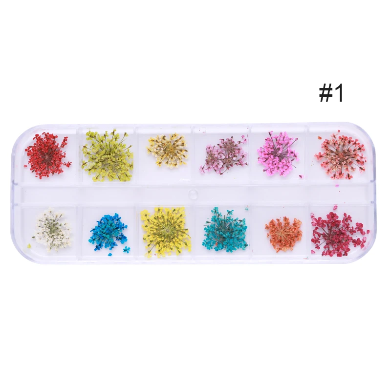 1 1 Box Dried Flowers Colorful Mixed Preserved Flower With Heart-Shaped Box Glass Bottle 3D Nail Art DIY Design Decorations - Color: 1