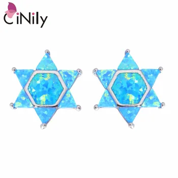

CiNily Created Blue Fire Opal Silver Plated Wholesale Lovely Star for Women Jewelry Wedding Party Stud Earrings 16mm OH3385