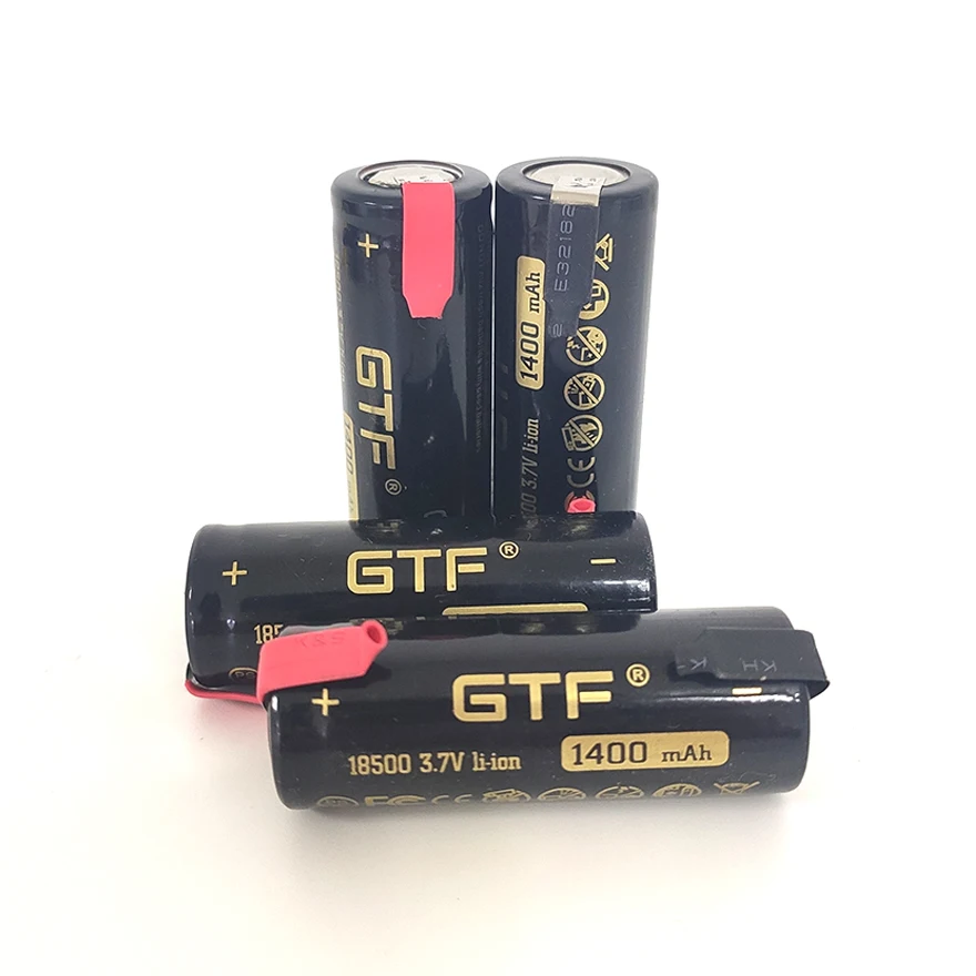 

2020 New GTF 18500 1400mAh 100% capacity 3.7V Li-Ion Rechargeable Battery for LED Flashlight flat head + DIY nicke