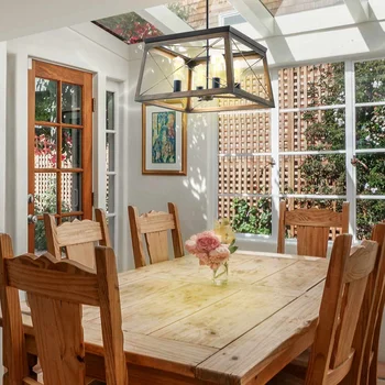 

Farmhouse Light Fixture Industrial Retro Ceiling Light Semi Flush Mount Ceiling Fixture Four-Light Rectangle Ceiling Lamp