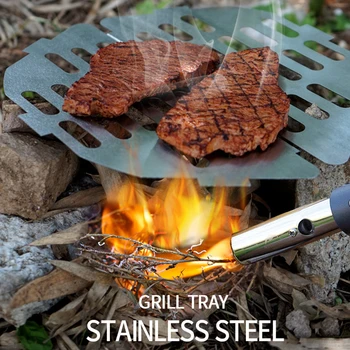 

For Outdoor Cooking BBQ Grill Pan Folding Stainless Steel Barbecue Tray Stoves Cookwares Accessories