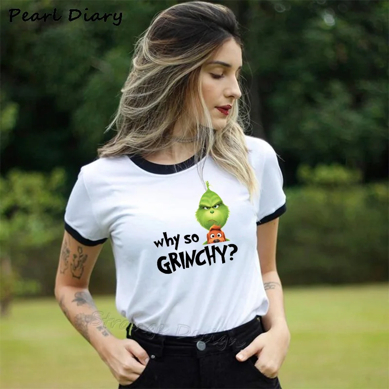 Why So Grinchy женская футболка Angry Grinch Face Топы как Grinch украли футболки с рождественским узором для женщин белая одежда уличная одежда