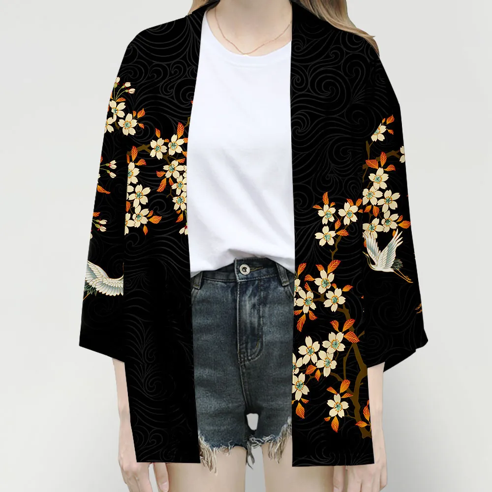 Кимоно для мужчин и женщин в японском стиле хаори-кардиган с Самураем Журавлями