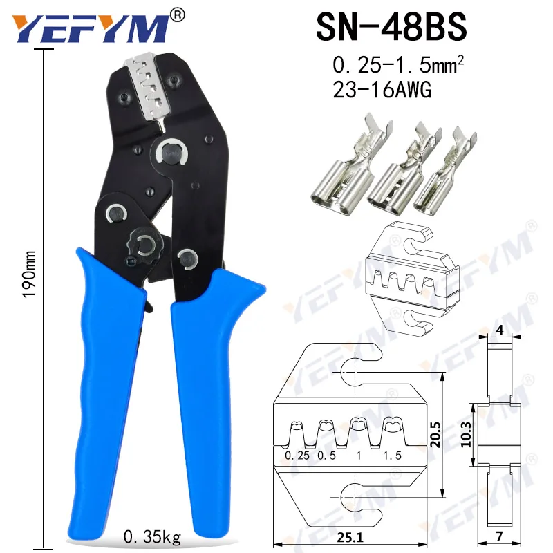 SN 48BS обжимные плоскогубцы = 28B + 48B 0 25 1 5 мм2 23 18AWG для 3 96 tab 2 8/4 8 Пружинные клеммные