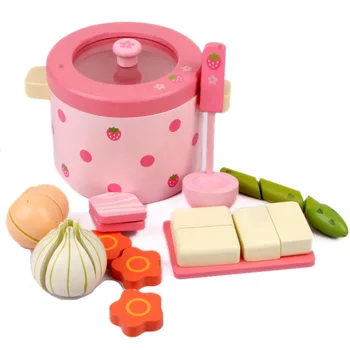 

Hot 16Pcs Children Wooden Vegetable Cutting Play Set Pretend Kitchen Pot Toys With Strawberry Pattern Kids Ideal Birthday Gift