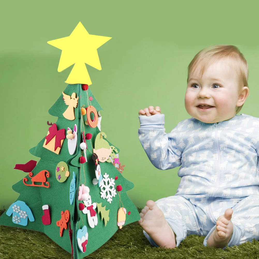 30 Pcs Detachable Xmas Ornaments DIY Felt Christmas Tree Set Wall Hanging Xmas Gifts